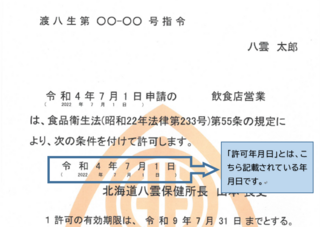 「許可年月日」の記載場所はこちらをご覧ください